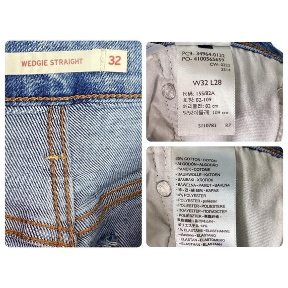 Levis Jeans Women 32 Blue High Rise Wedgie Straight Button Fly Stretch Distress - Picture 9 of 12